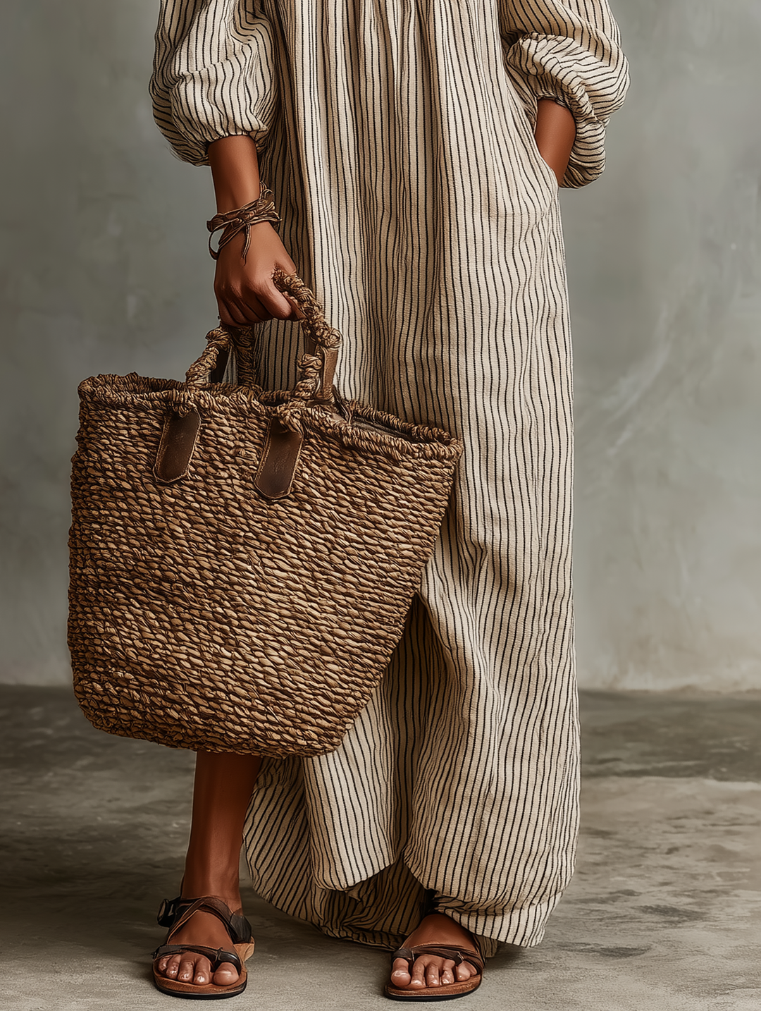 Women's Vacation Cotton-linen Blend Off-shoulder Long-sleeved Maxi Dress MDZ0481B5Y