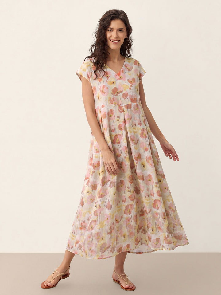 Harriet - 100% Linen Carnation Print Maxi Dress