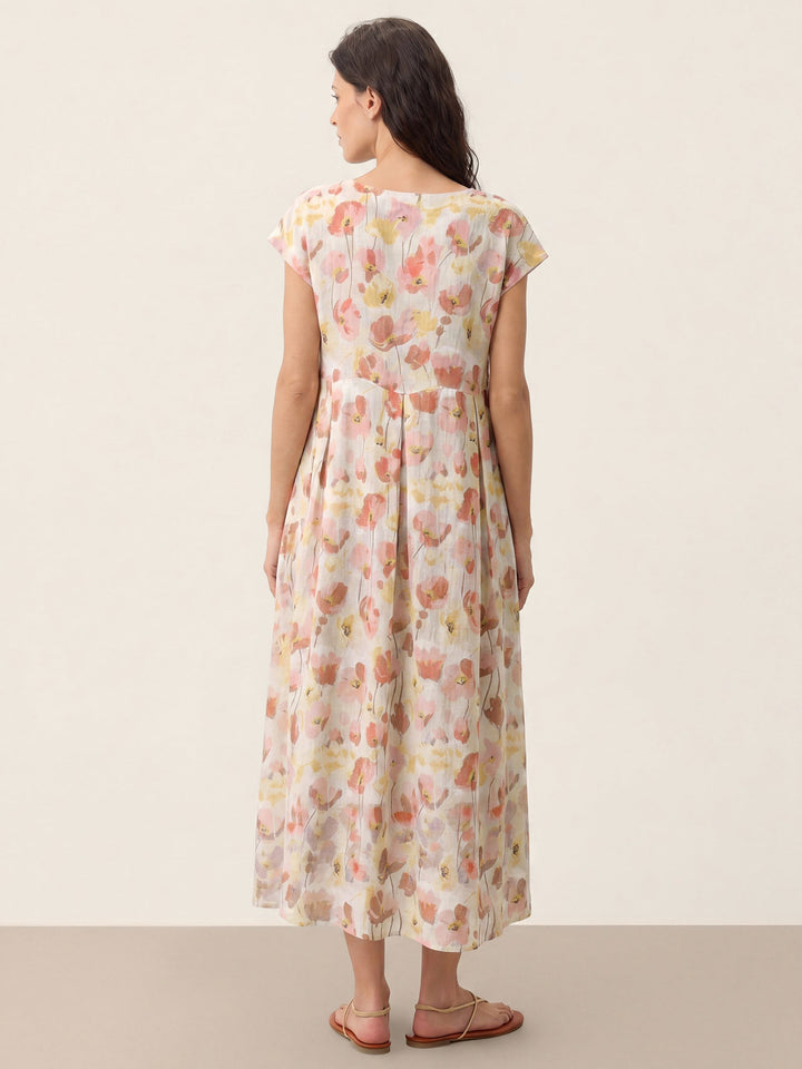 Harriet - 100% Linen Carnation Print Maxi Dress