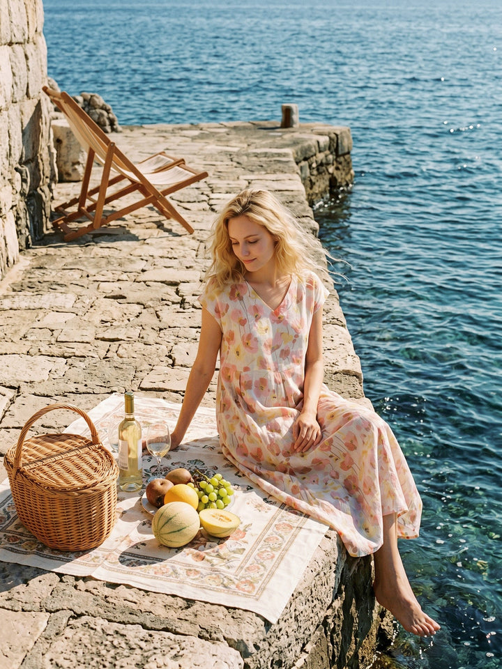 Harriet - 100% Linen Carnation Print Maxi Dress