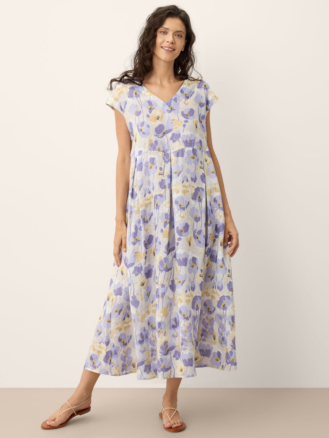 Harriet - 100% Linen Carnation Print Maxi Dress