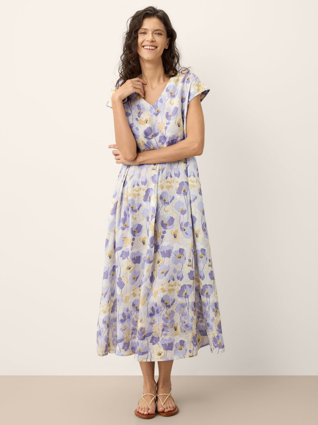 Harriet - 100% Linen Carnation Print Maxi Dress