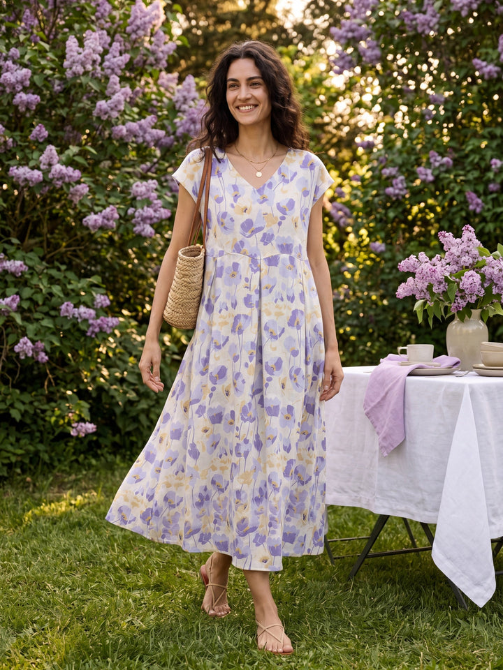 Harriet - 100% Linen Carnation Print Maxi Dress