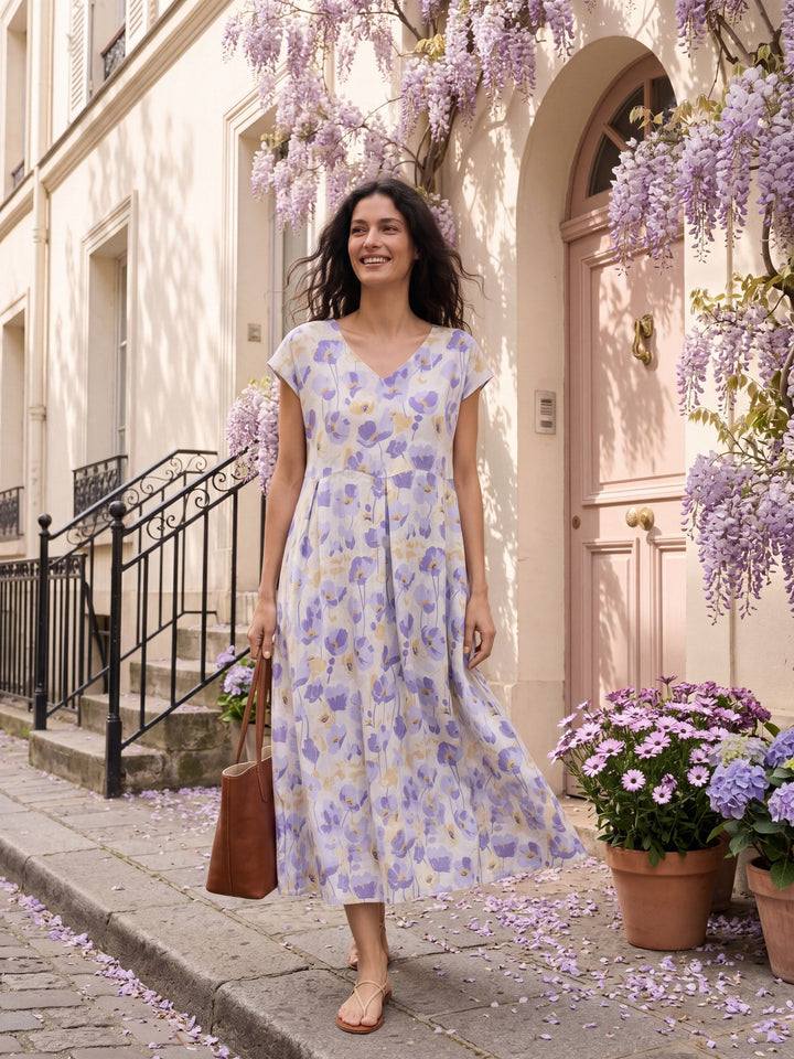 Harriet - 100% Linen Carnation Print Maxi Dress