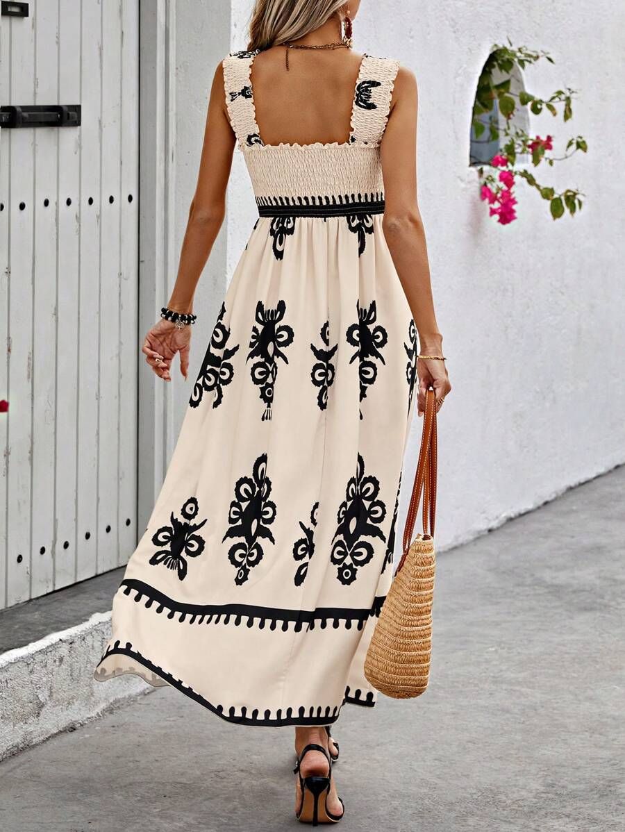 Valentina | Square Neck Sleeveless Printed Beach Dress