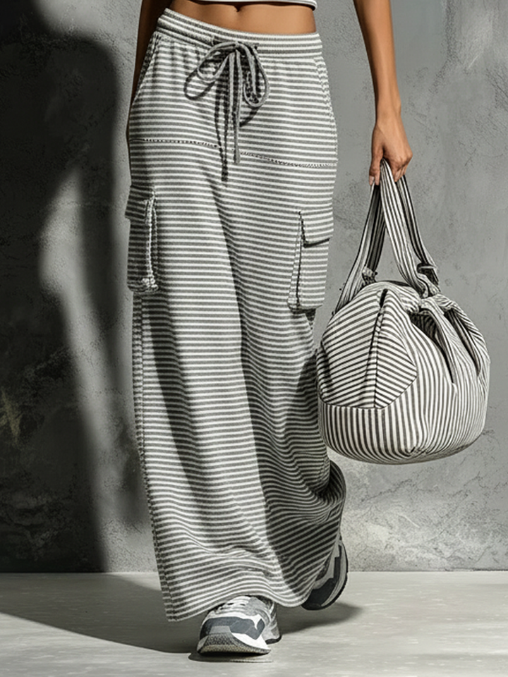 Women's Minimalist Sporty-Casual Striped Tank Top & Drawstring Straight Skirt Set MDZ3046D0Y
