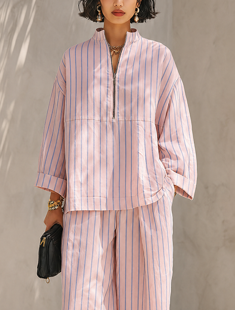 Women's Minimalist Half-Zip Long-Sleeve Top & Wide-Leg Pants Set MDZ0962G3ZRK