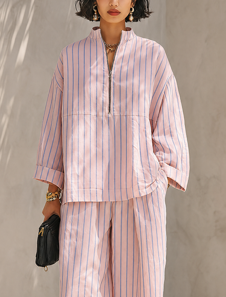 Women's Minimalist Half-Zip Long-Sleeve Top & Wide-Leg Pants Set MDZ0962G3ZRK