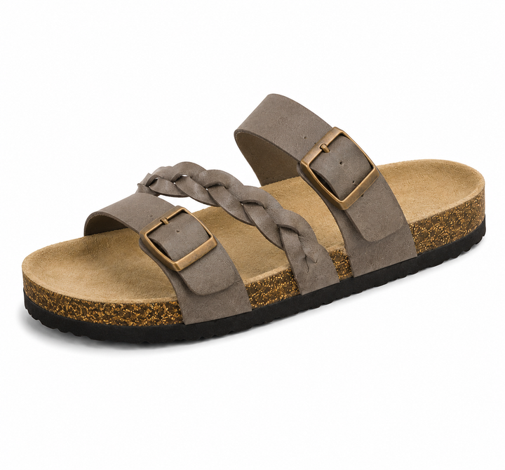 Caiden - Double-Buckle Braided Leather Cork Orthopaedic Sandals