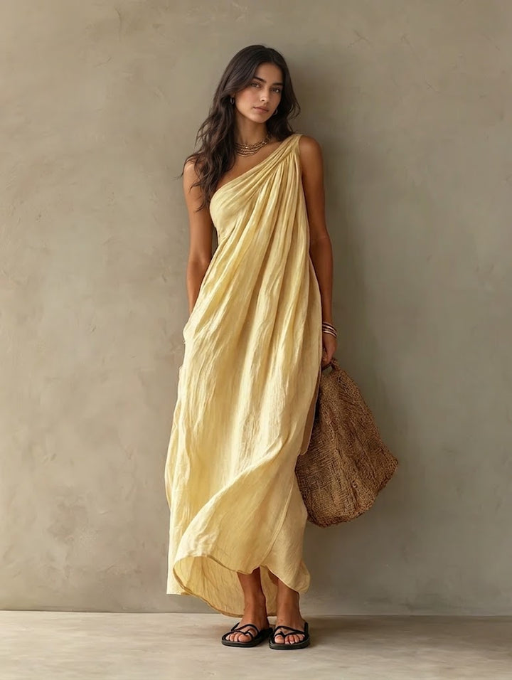 Women’s Flowy Asymmetrical Linen-Blend Maxi Dress
