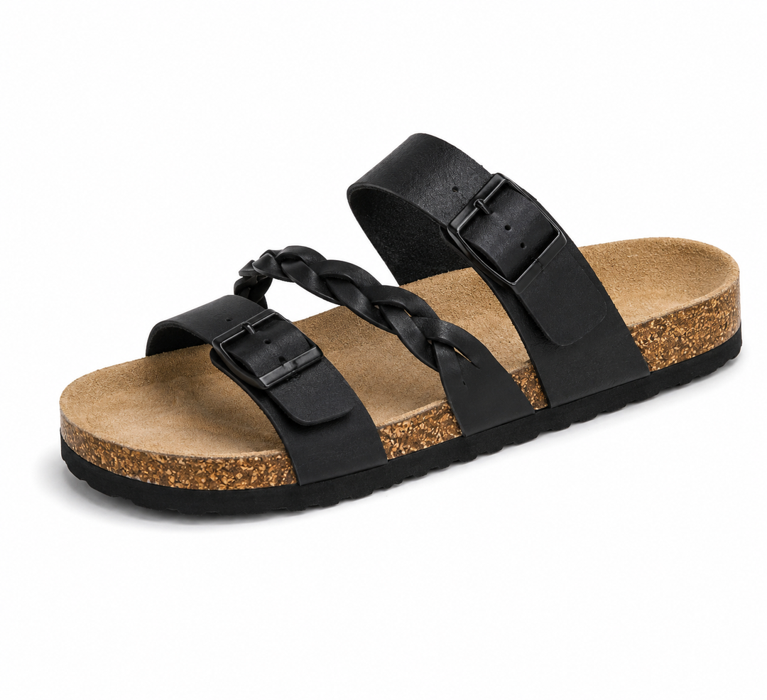 Caiden - Double-Buckle Braided Leather Cork Orthopaedic Sandals