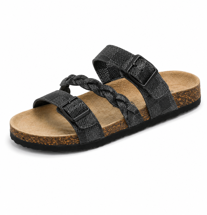 Caiden - Double-Buckle Braided Leather Cork Orthopaedic Sandals