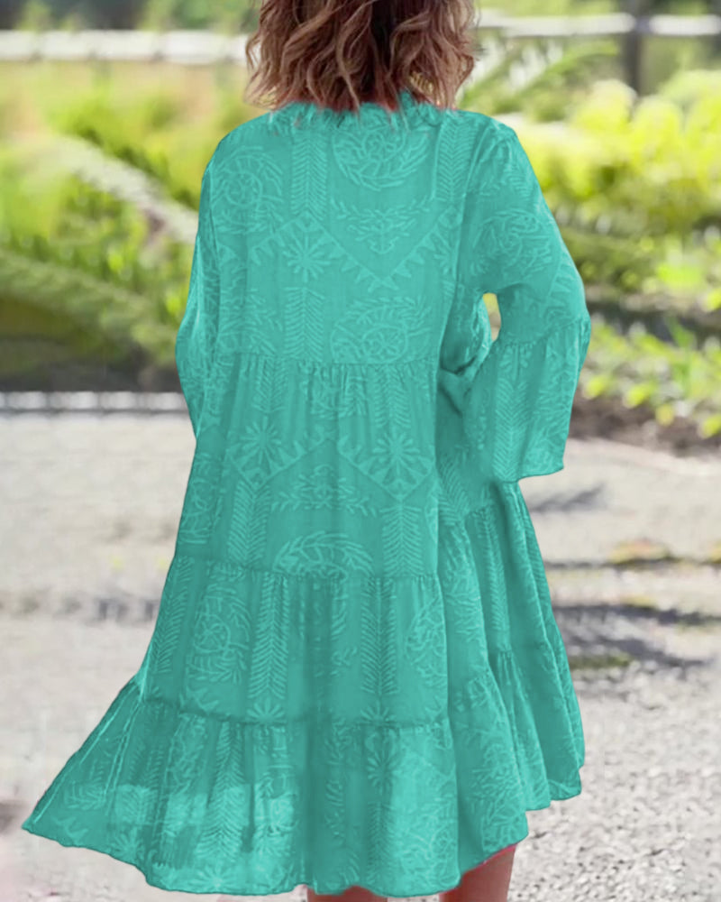 Skylar | V-Neck 3/4 Sleeves Ruffle Dress