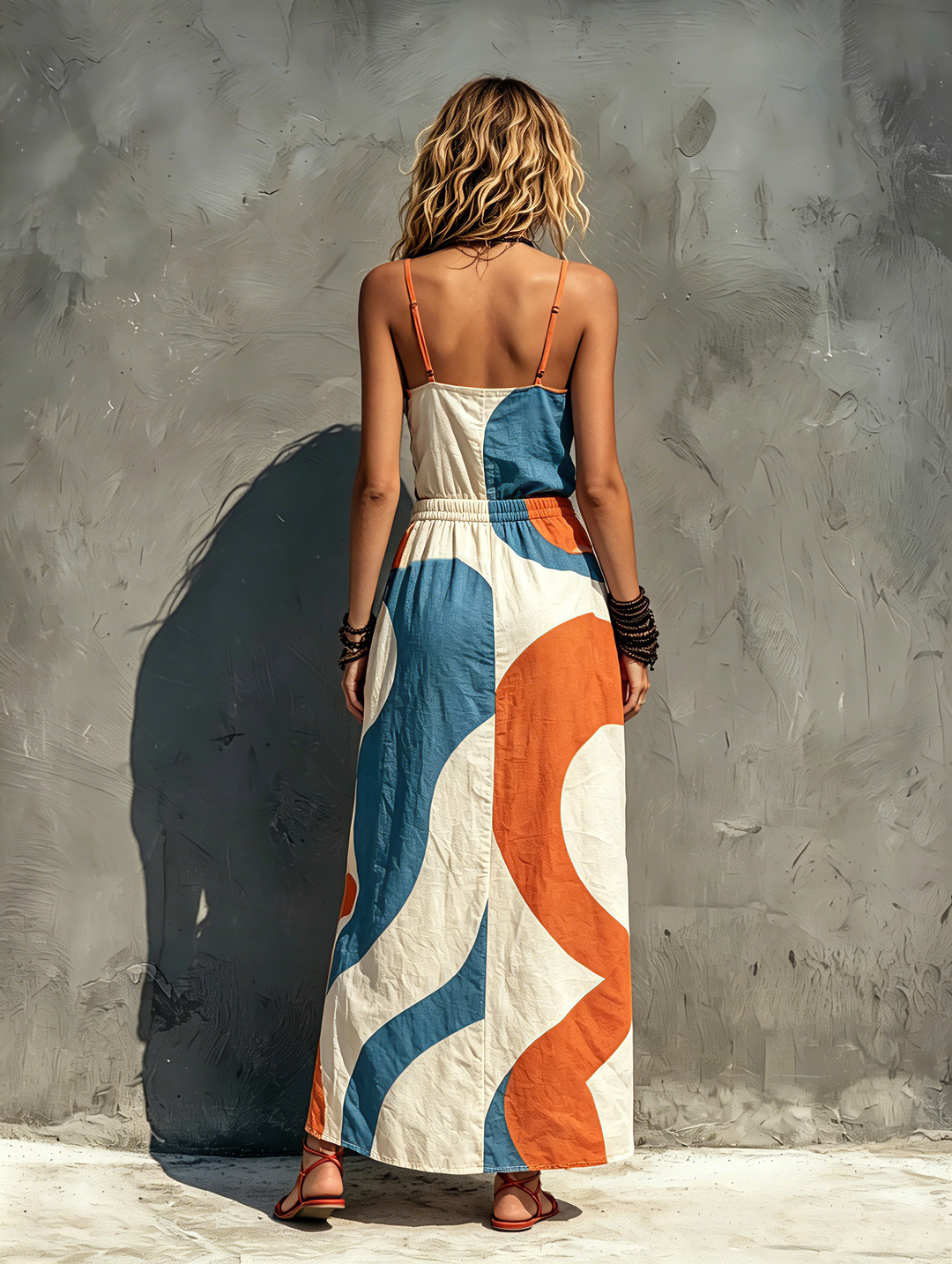 Women's Casual Printed Woven Sleeveless Maxi Dress With Spaghetti Straps MDZ0991F2LXY