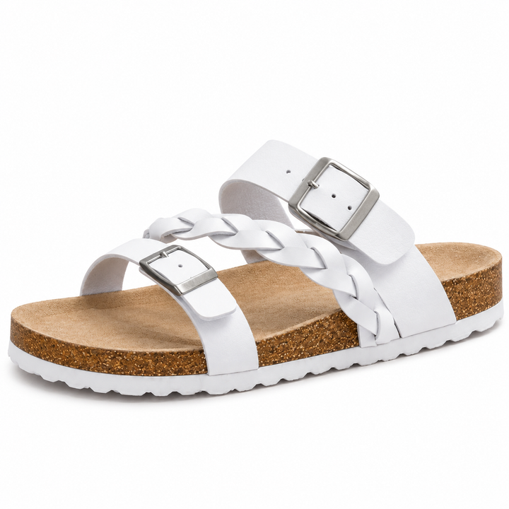 Caiden - Double-Buckle Braided Leather Cork Orthopaedic Sandals