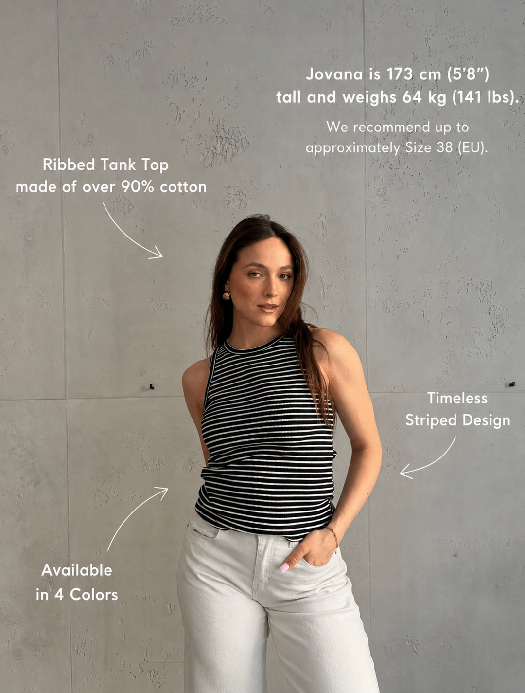 Mona - Striped ribbed cotton top with round neck