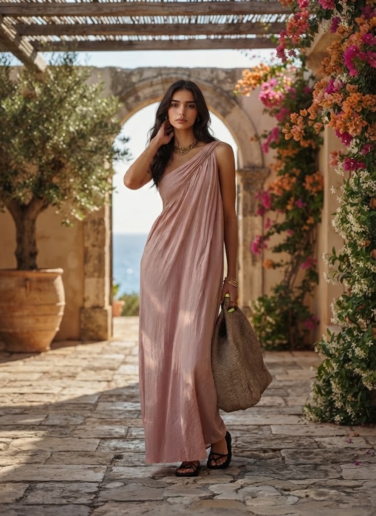 Women’s Flowy Asymmetrical Linen-Blend Maxi Dress