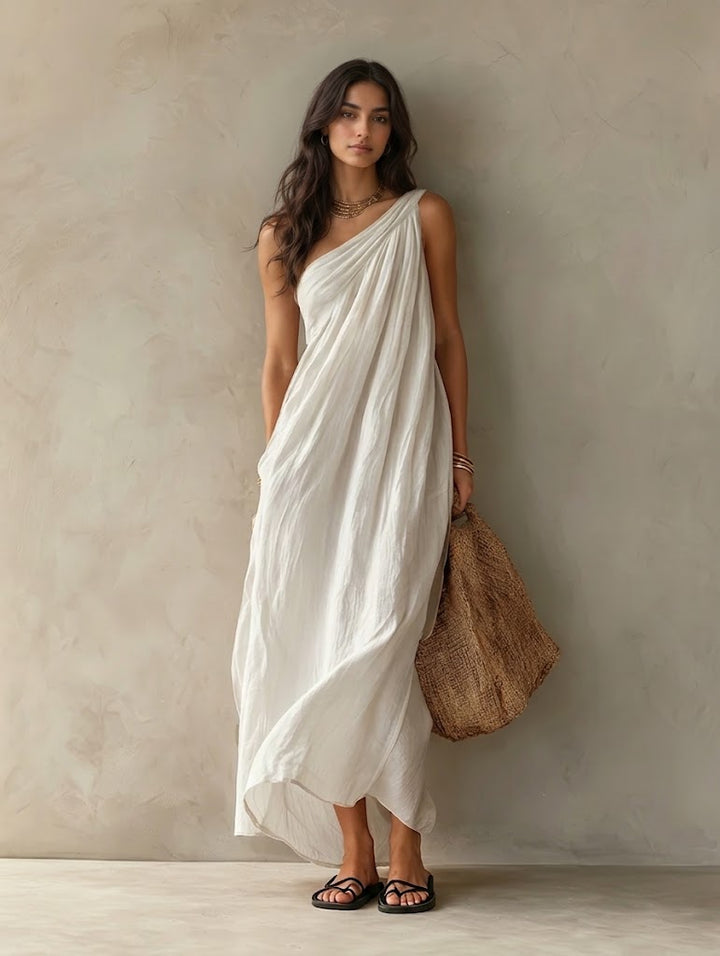 Women’s Flowy Asymmetrical Linen-Blend Maxi Dress