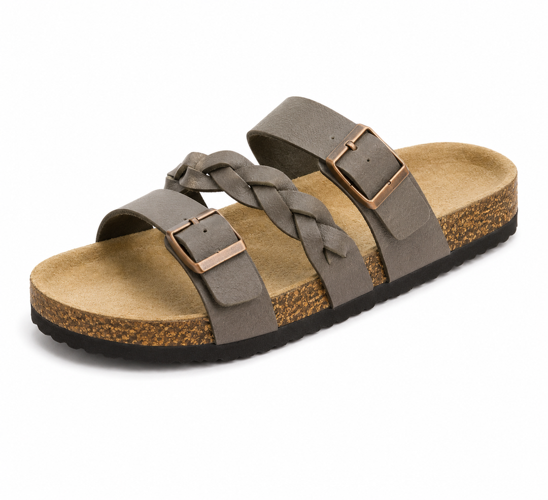 Caiden - Double-Buckle Braided Leather Cork Orthopaedic Sandals