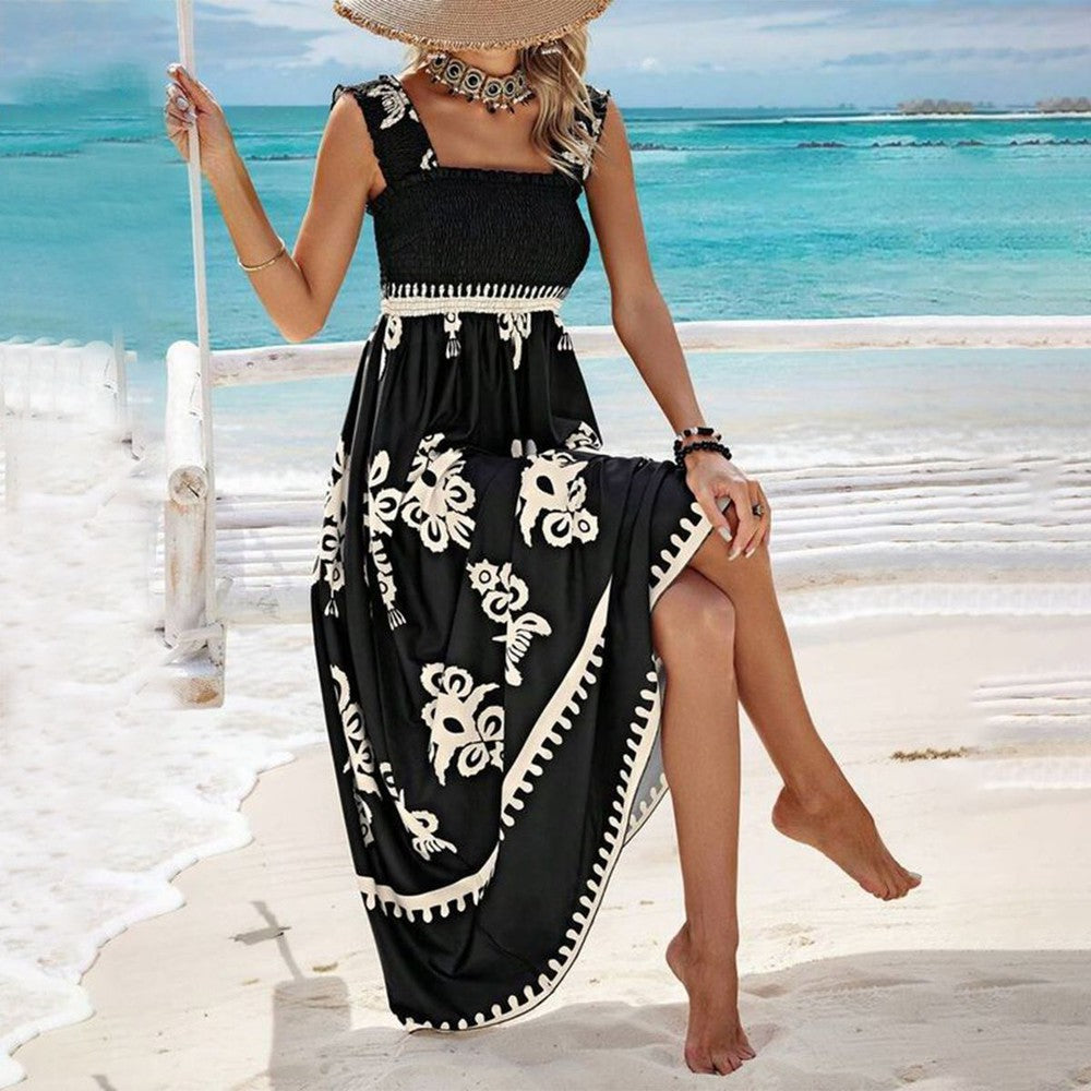 Valentina | Square Neck Sleeveless Printed Beach Dress