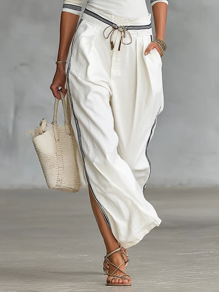 Casual Half-High-Neck Long-Sleeve Top & Wide-Leg Pants Set