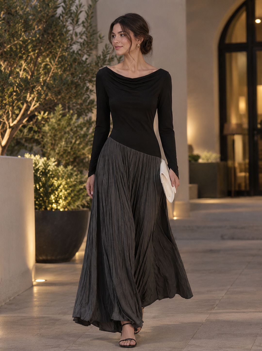 Women's Effortless Two-Tone Color-Block Maxi Dress for Spring