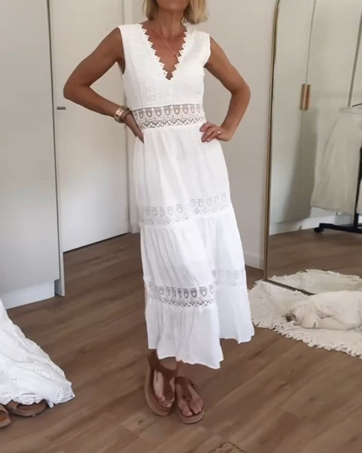Amani | Elegant Lace V-Neck Midi Dress