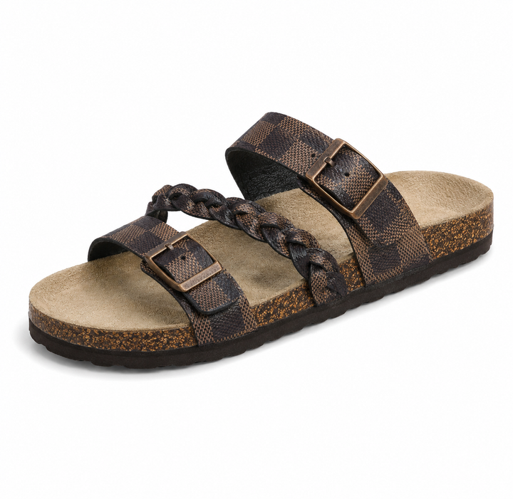 Caiden - Double-Buckle Braided Leather Cork Orthopaedic Sandals