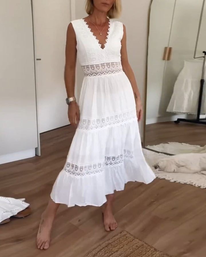 Amani | Elegant Lace V-Neck Midi Dress