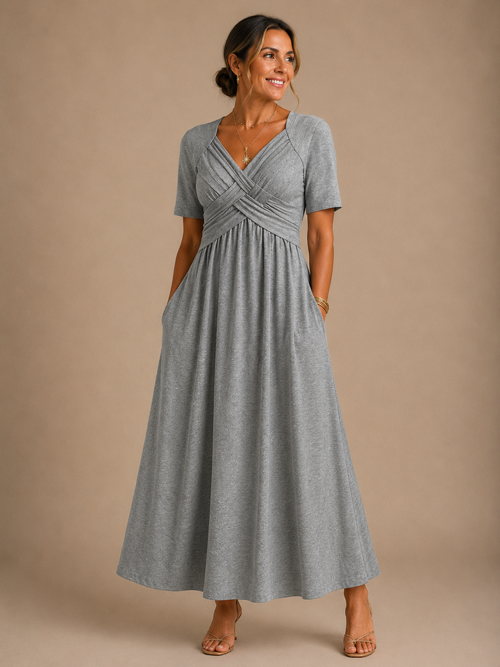 Analeia | Elegant V-Neck Midi Dress