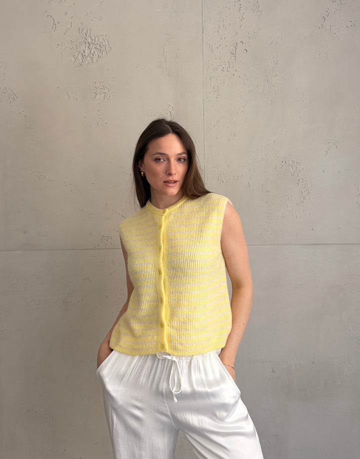 Lovett - Striped Knitted Vest with Button Placket
