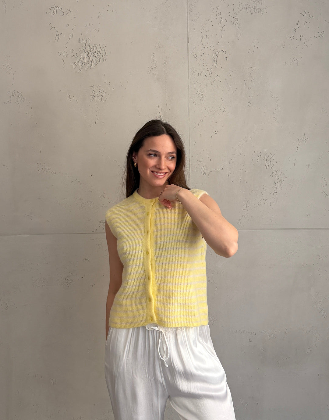 Lovett - Striped Knitted Vest with Button Placket