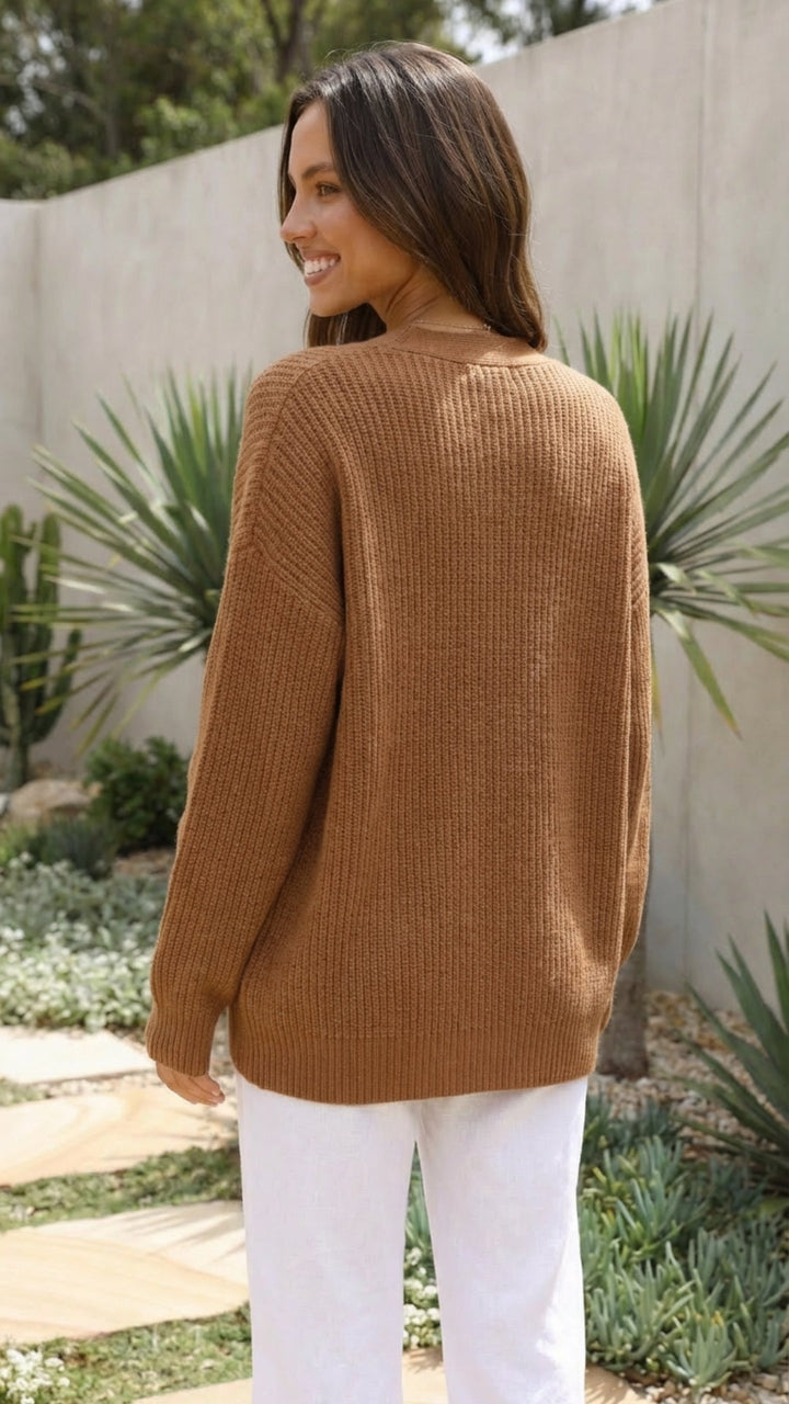 Women’s Button-Up Knit Cardigan with Long Sleeves