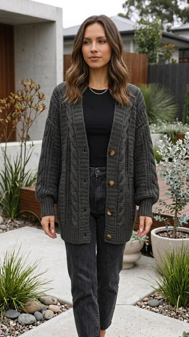 Women's Oversized Cable Knit Cardigan