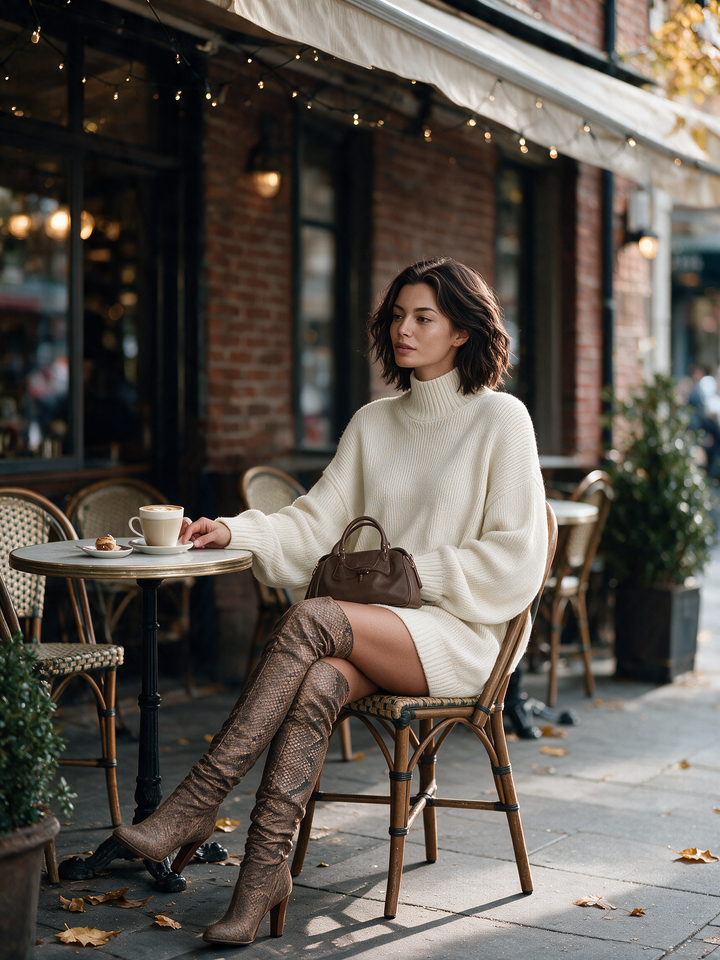 Women's Caramel Brown Vintage Style Knit Mini Dress MDA2367I6T
