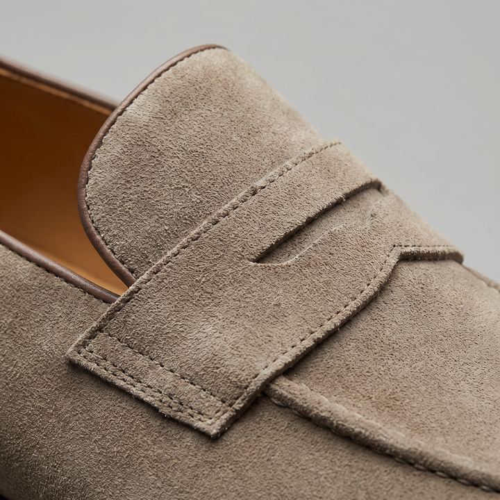Men's Beige Suede Penny Loafers