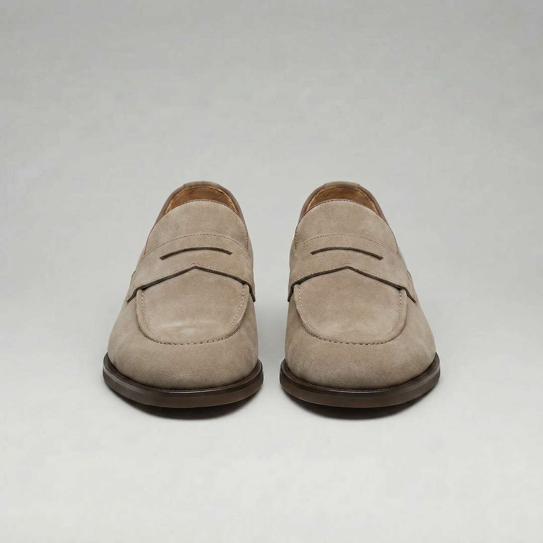 Men's Beige Suede Penny Loafers