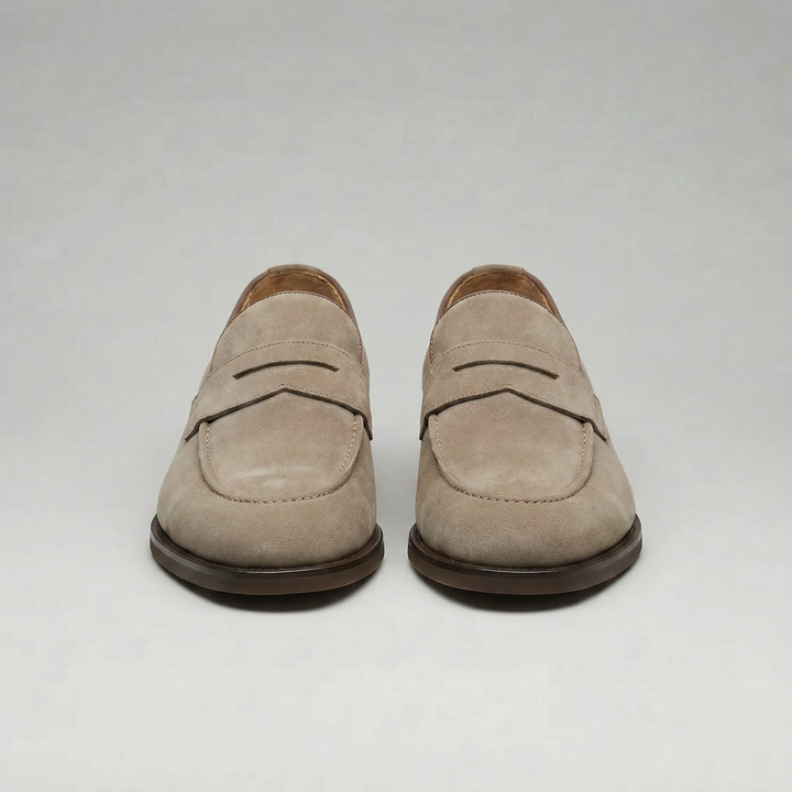 Men's Beige Suede Penny Loafers