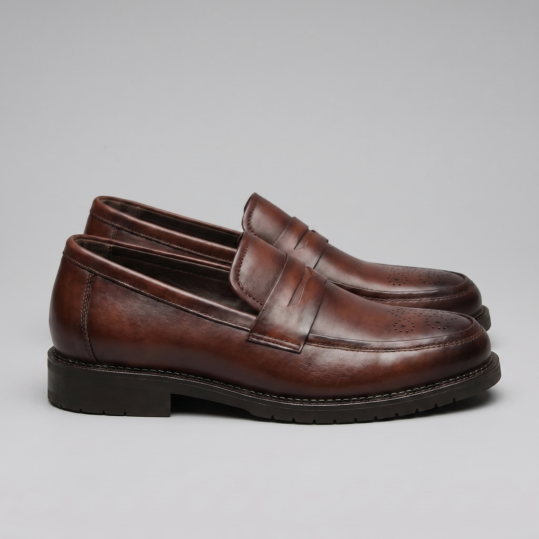 Men's Penny Loafers with Brogue Details