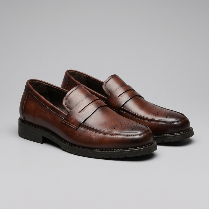 Men's Penny Loafers with Brogue Details