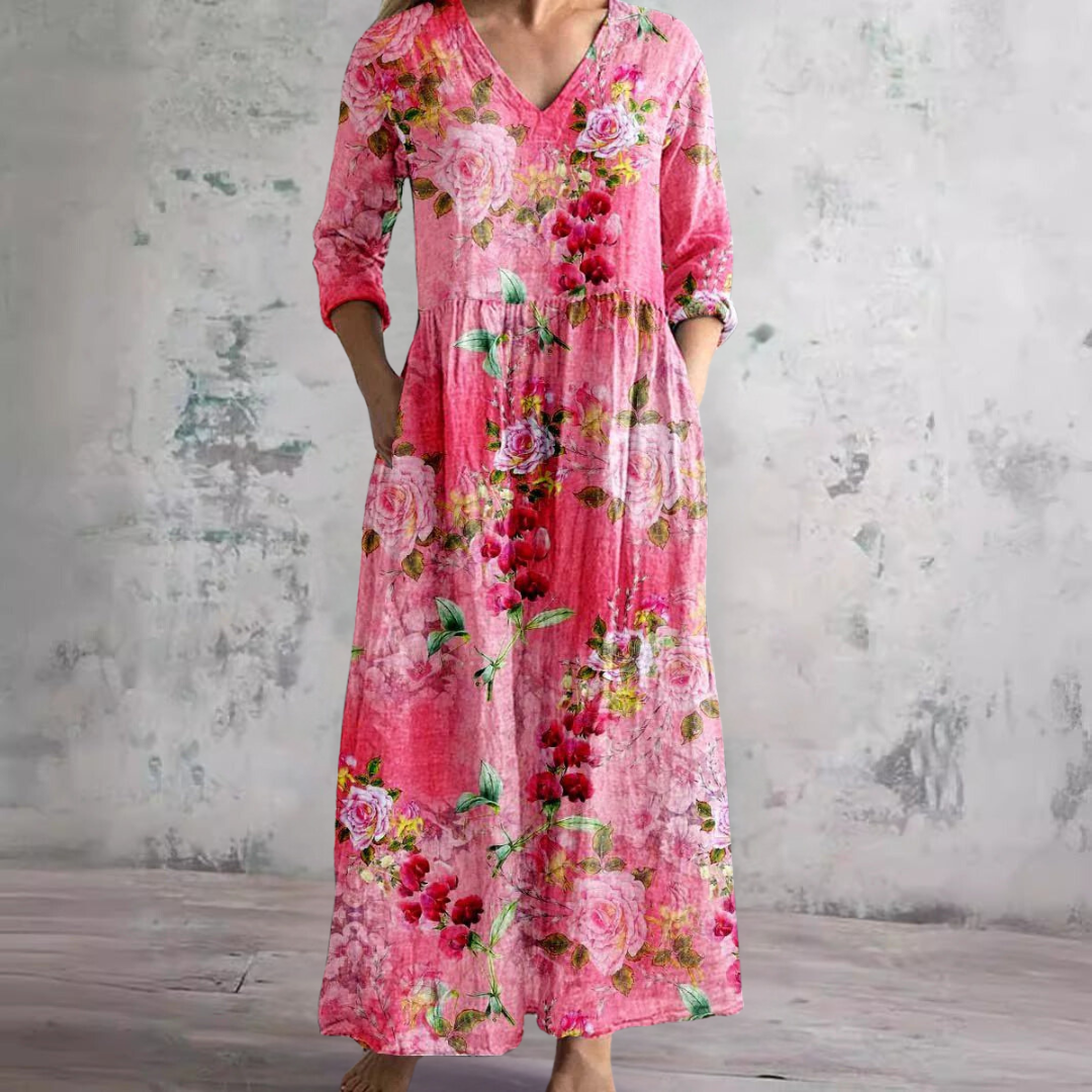 Alyvia | Summer Dress with V-Neck and Floral Pattern