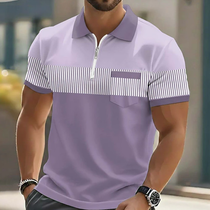 Theo | Casual Zipper Striped Polo Shirt