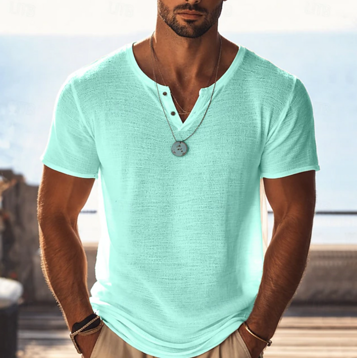 Harvy | Textured Henley V-Neck Summer T-Shirt