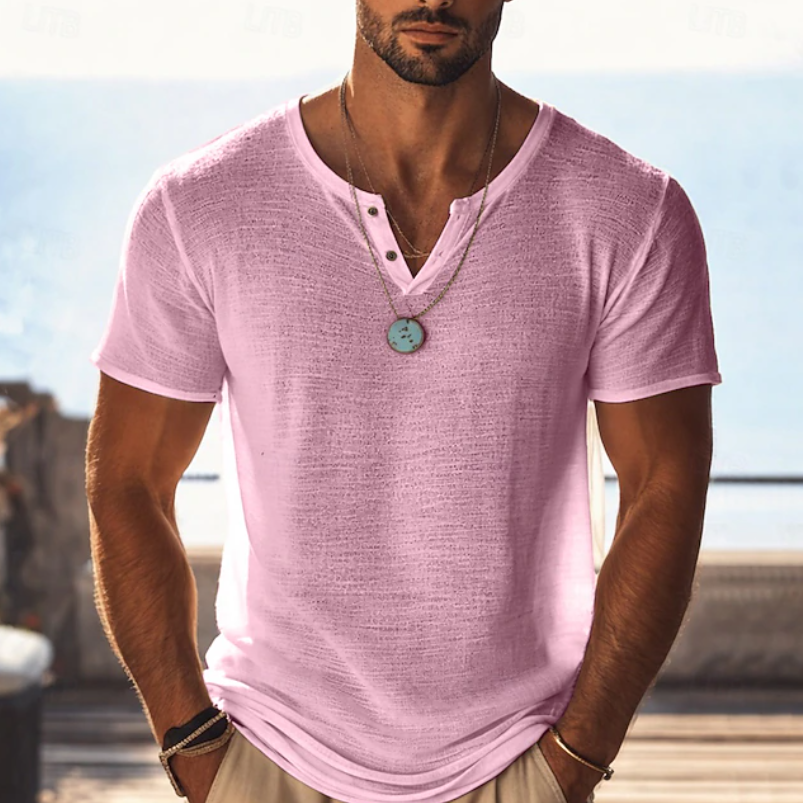 Harvy | Textured Henley V-Neck Summer T-Shirt