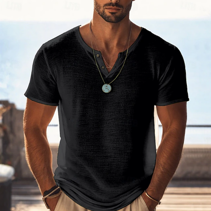 Harvy | Textured Henley V-Neck Summer T-Shirt