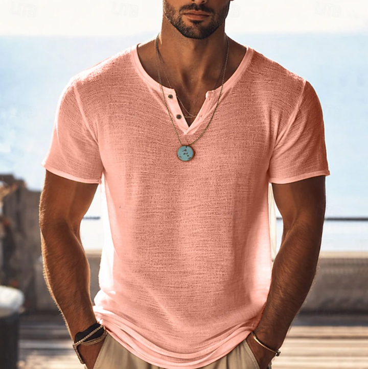 Harvy | Textured Henley V-Neck Summer T-Shirt