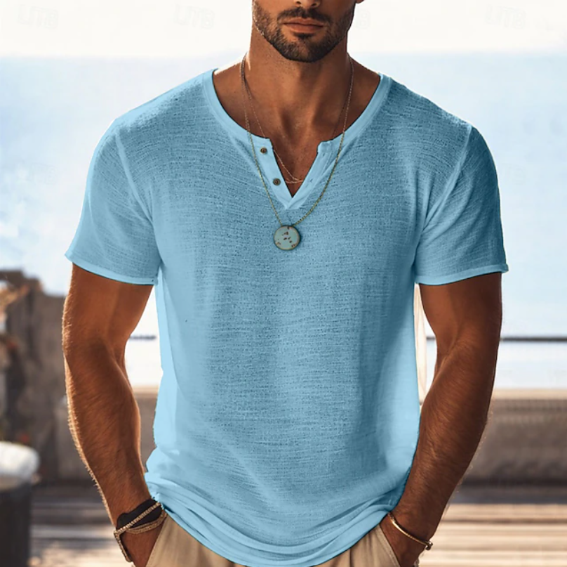 Harvy | Textured Henley V-Neck Summer T-Shirt