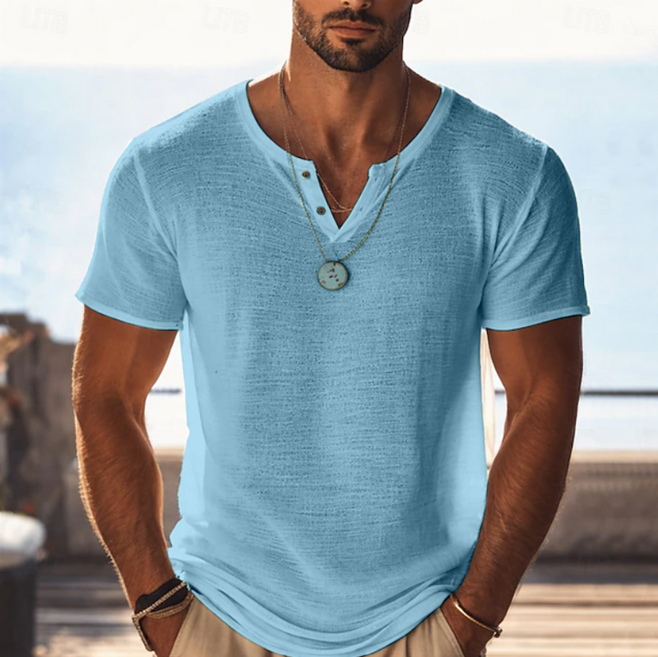 Harvy | Textured Henley V-Neck Summer T-Shirt
