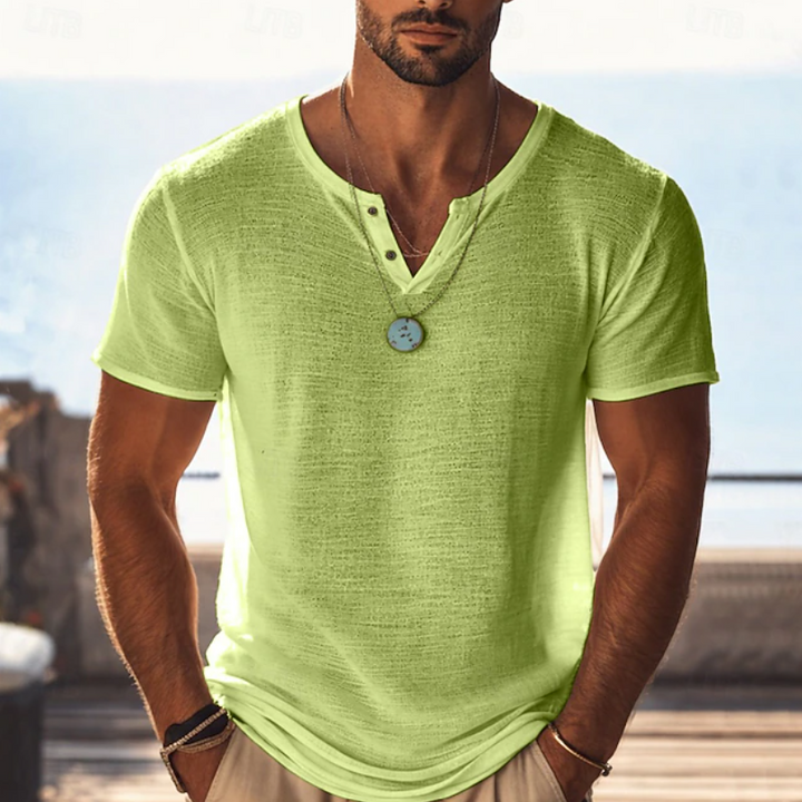 Harvy | Textured Henley V-Neck Summer T-Shirt