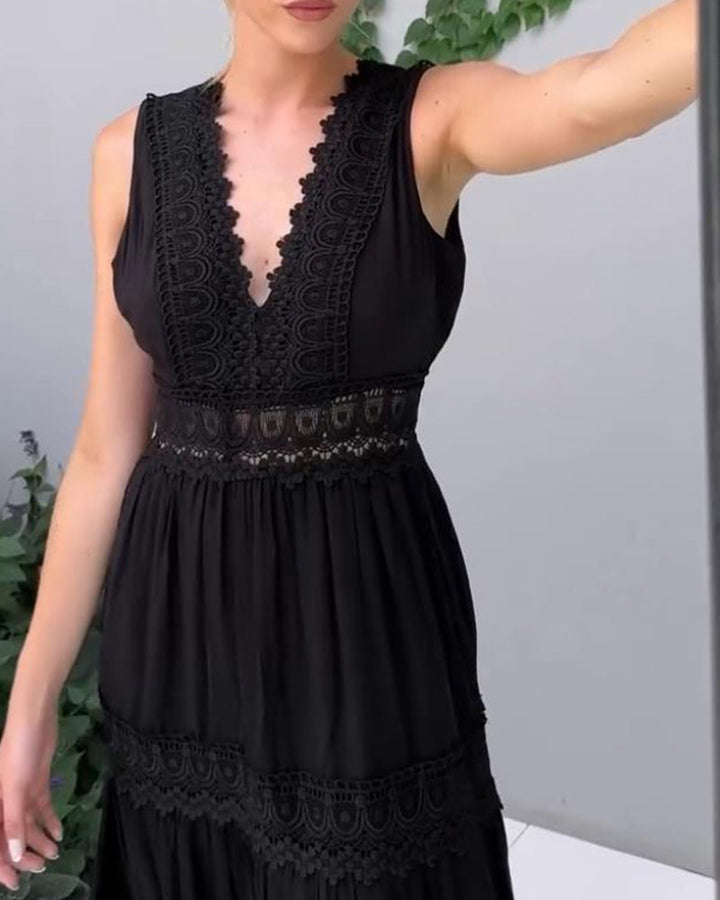 Amani | Elegant Lace V-Neck Midi Dress